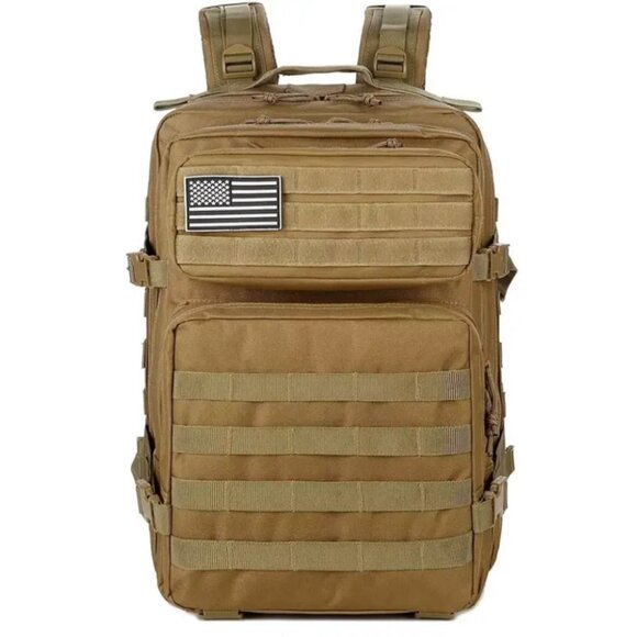 45L Tactical Backpack Khaki Waterproof Multi Compartment for Hiking, Camping - Picture 2 of 5